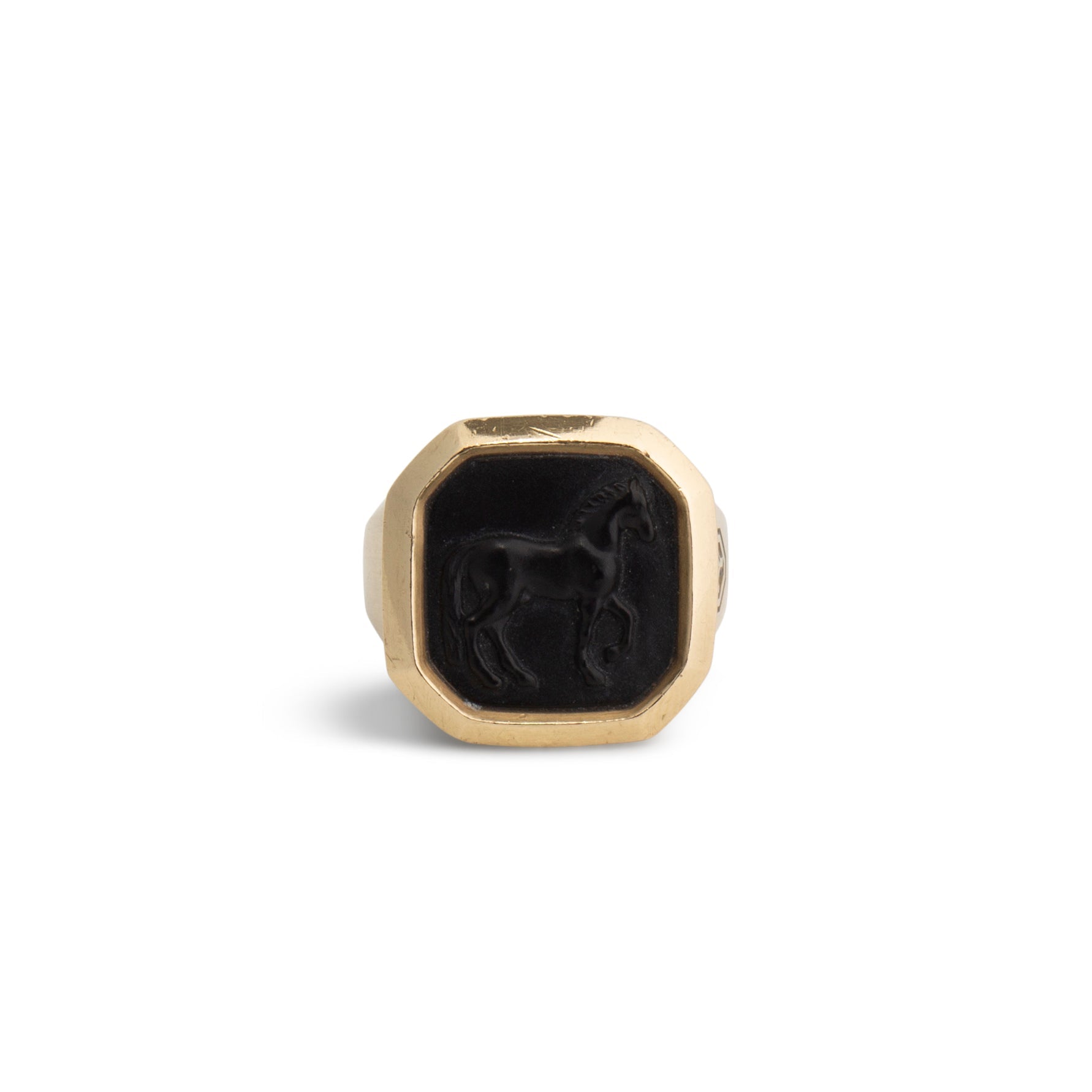 DAVID YURMAN Onyx Petrvs Horse Signet Ring - Size 8