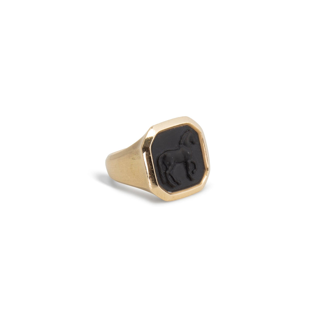 DAVID YURMAN Onyx Petrvs Horse Signet Ring - Size 8