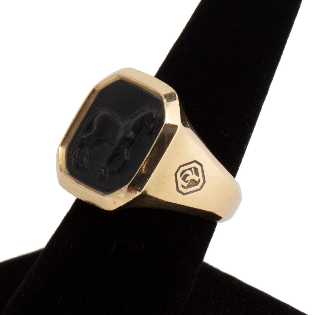 DAVID YURMAN Onyx Petrvs Horse Signet Ring - Size 8