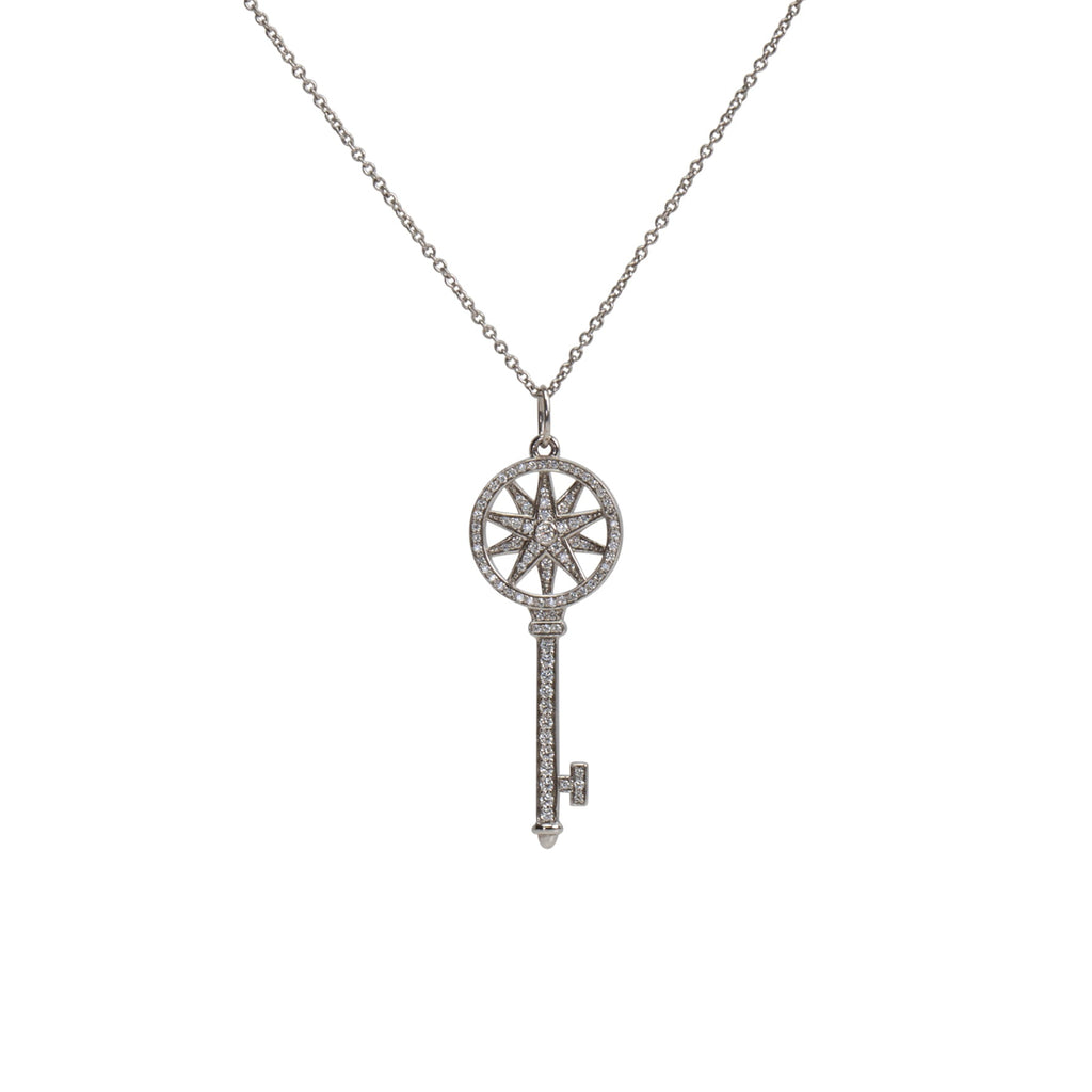 TIFFANY & CO. Platinum Diamond Key Star Pendant Necklace