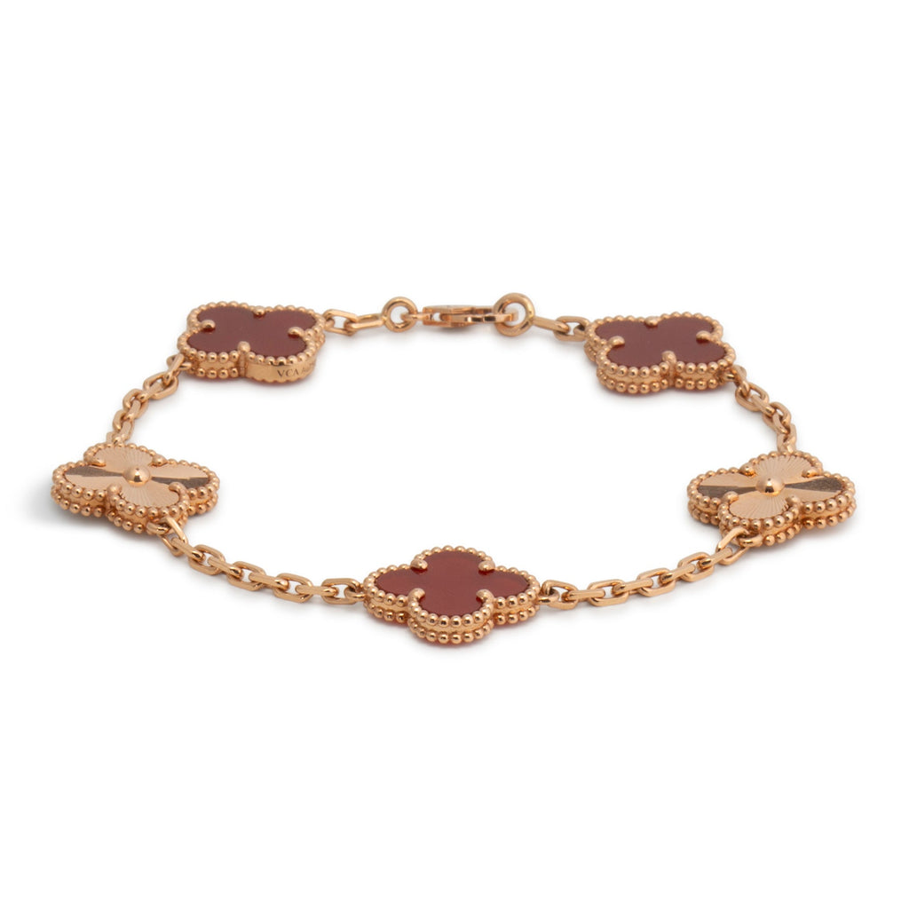 VAN CLEEF & ARPELS 5 Motif Alhambra Carnelian & Gold Bracelet