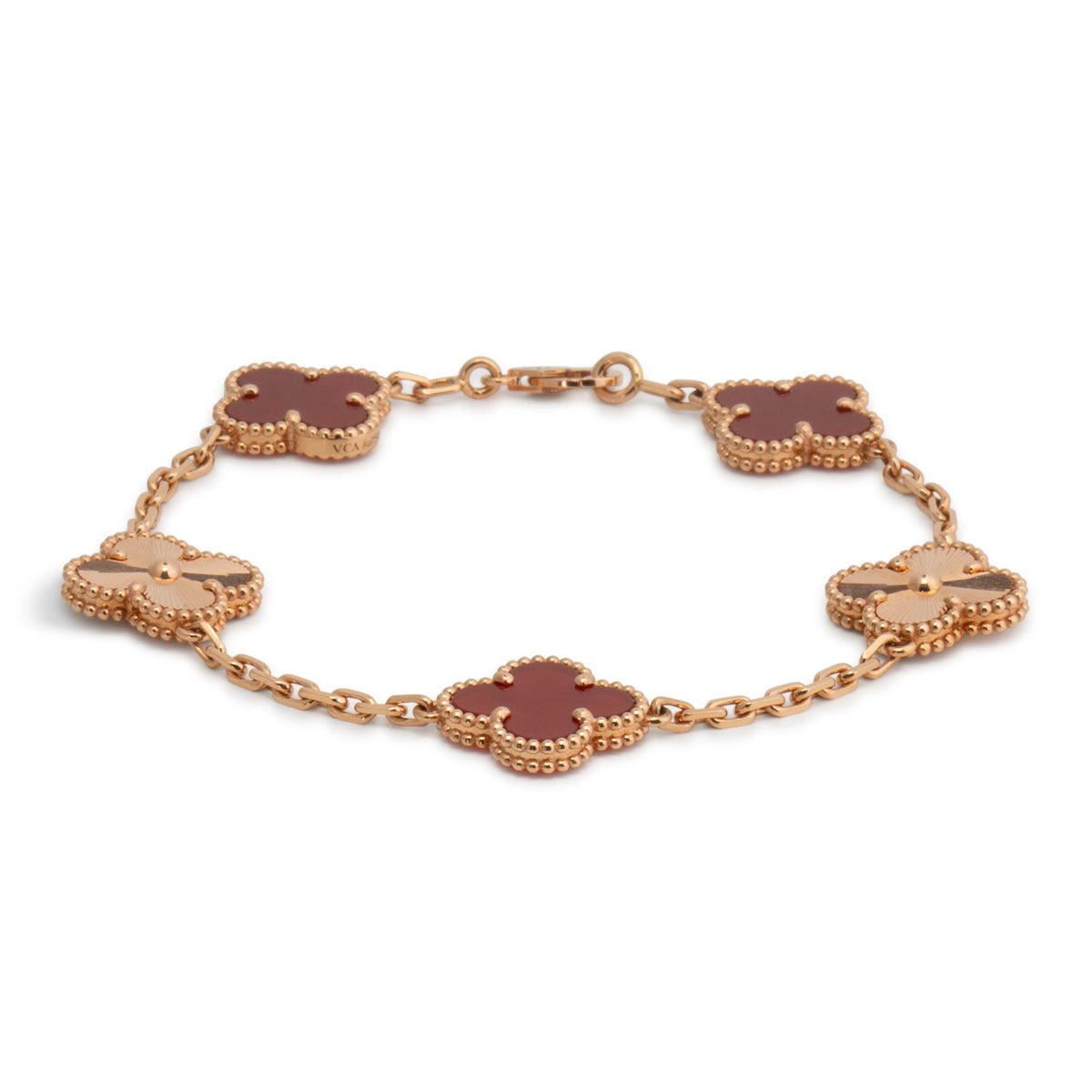 VAN CLEEF & ARPELS 5 Motif Alhambra Carnelian & Gold Bracelet