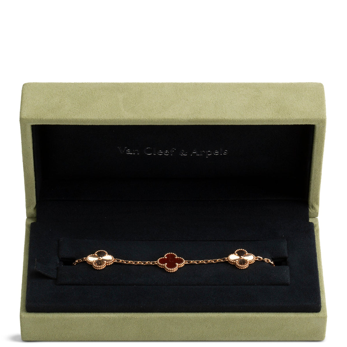 VAN CLEEF & ARPELS 5 Motif Alhambra Carnelian & Gold Bracelet