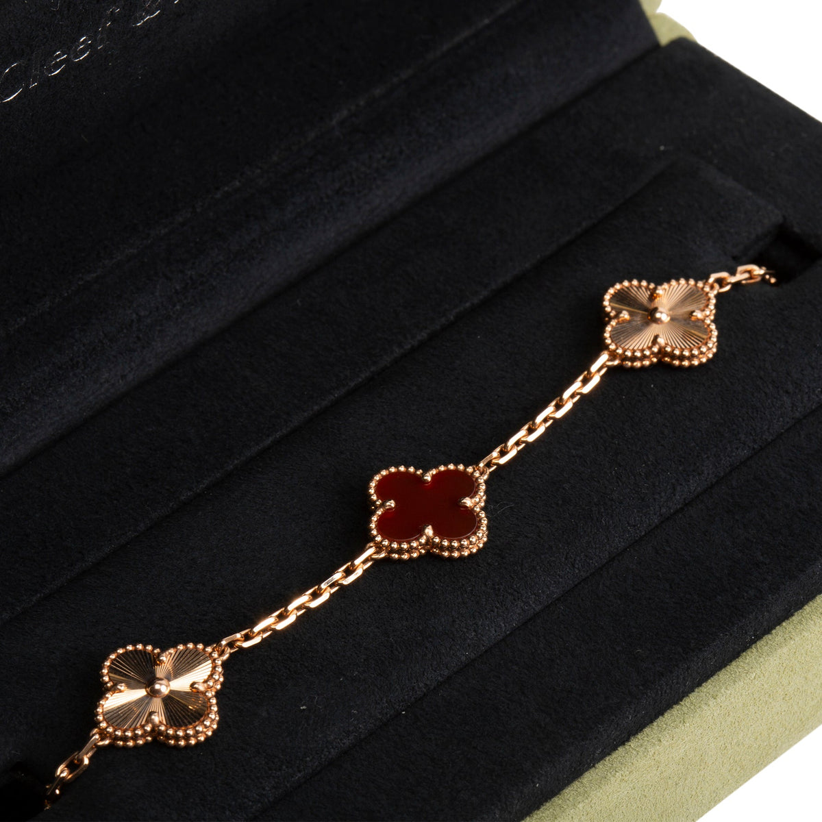 VAN CLEEF & ARPELS 5 Motif Alhambra Carnelian & Gold Bracelet