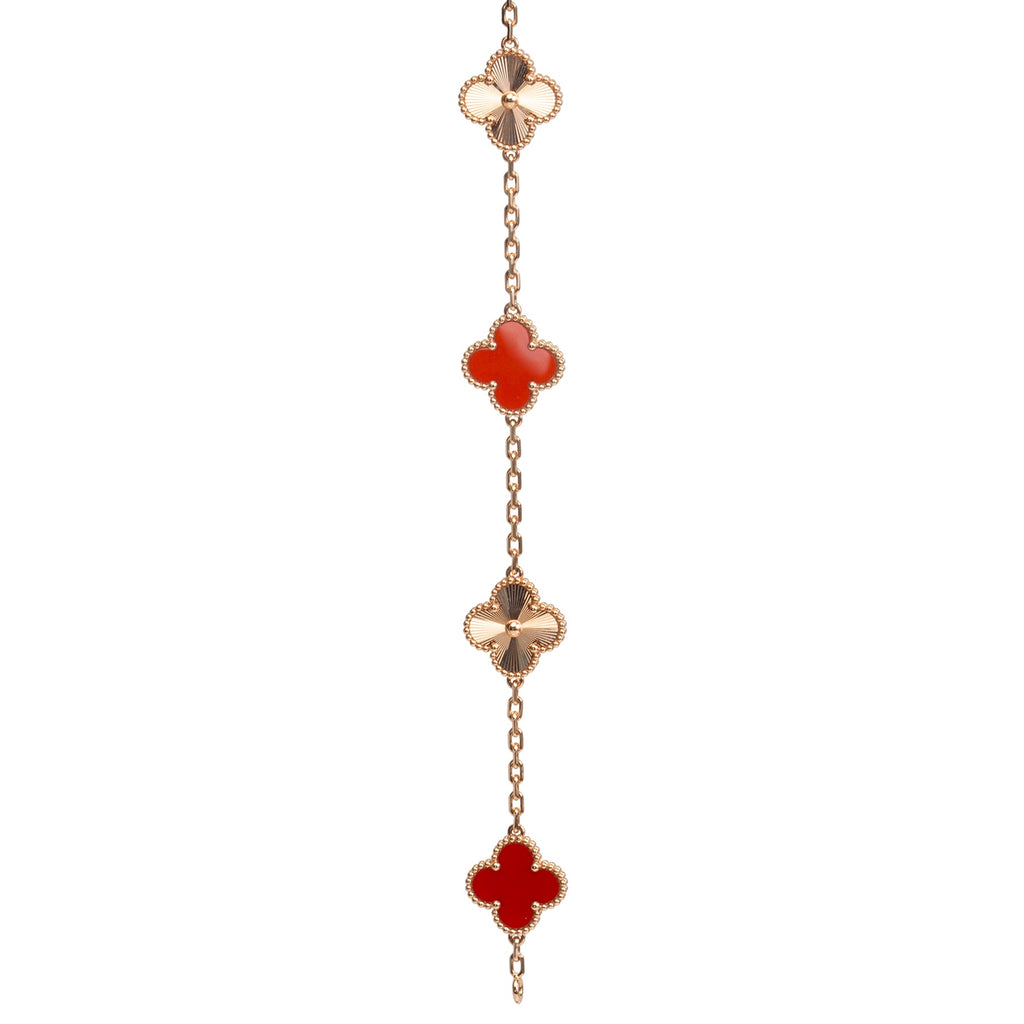 VAN CLEEF & ARPELS 5 Motif Alhambra Carnelian & Gold Bracelet
