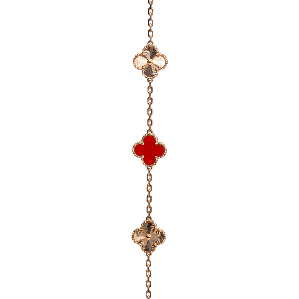 VAN CLEEF & ARPELS 5 Motif Alhambra Carnelian & Gold Bracelet