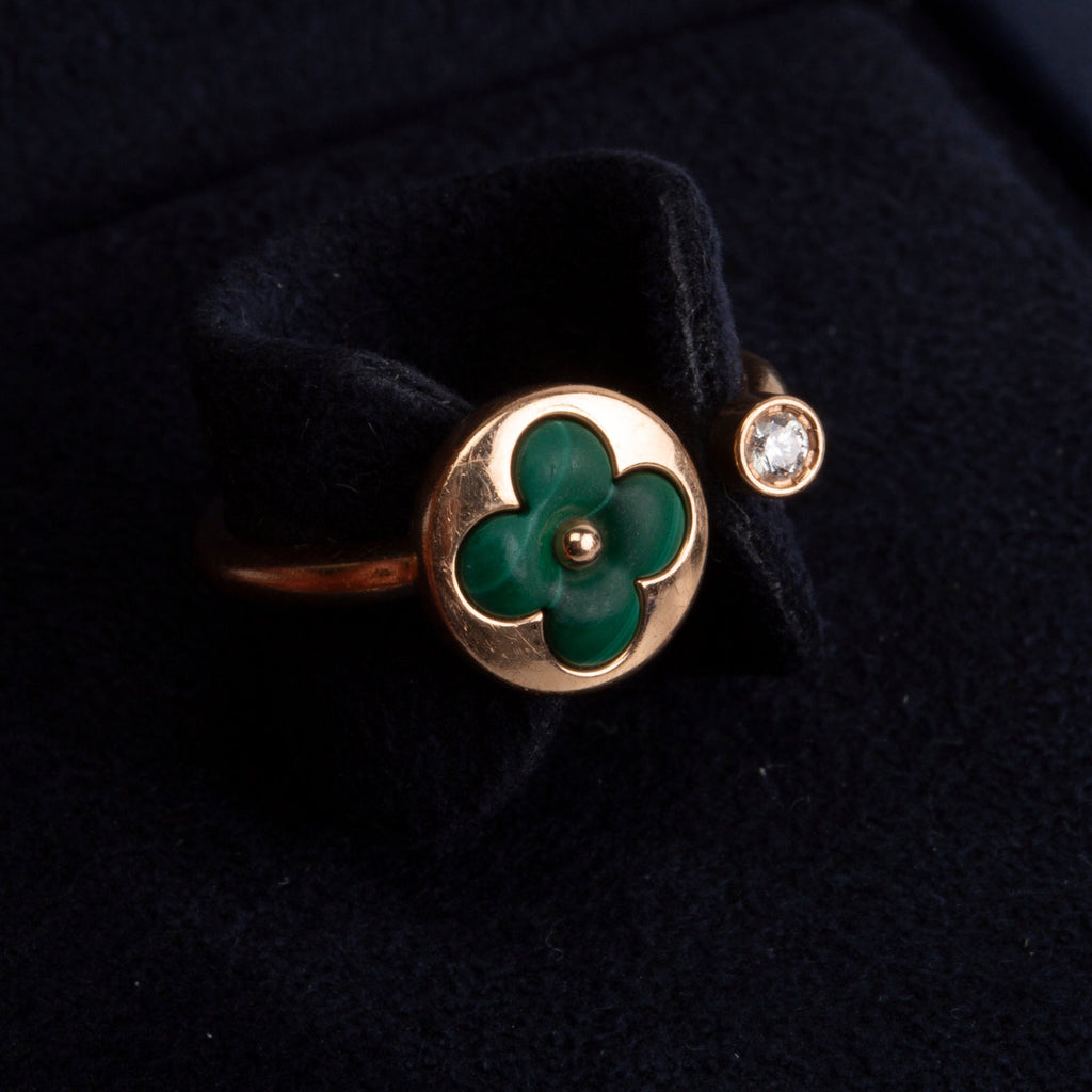 LOUIS VUITTON Blossom Mini Sun Malachite Diamond Ring - Size 6