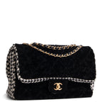 CHANEL Jumbo CC Flap Quilted Shearling & Houndstooth Tweed