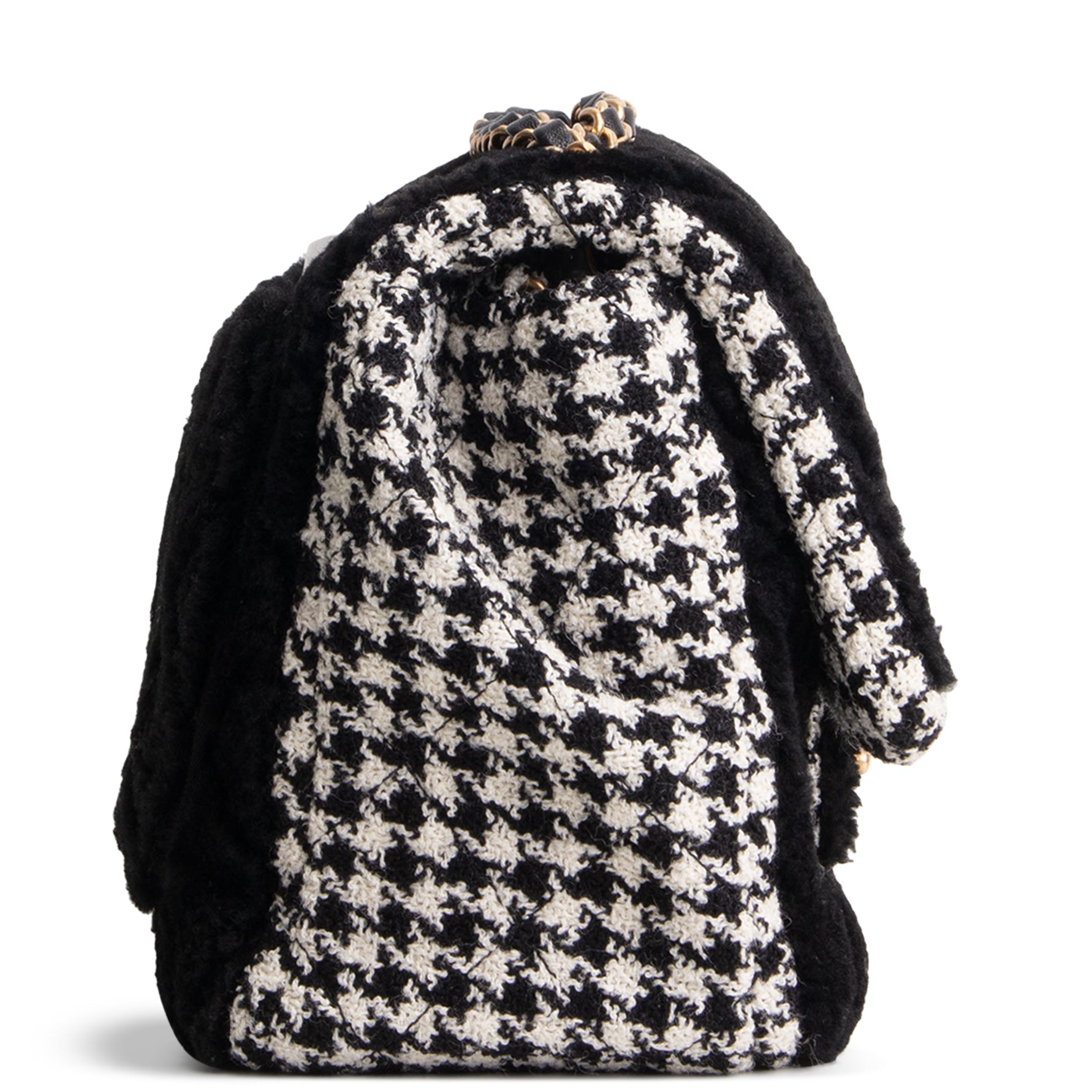 CHANEL Jumbo CC Flap Quilted Shearling & Houndstooth Tweed