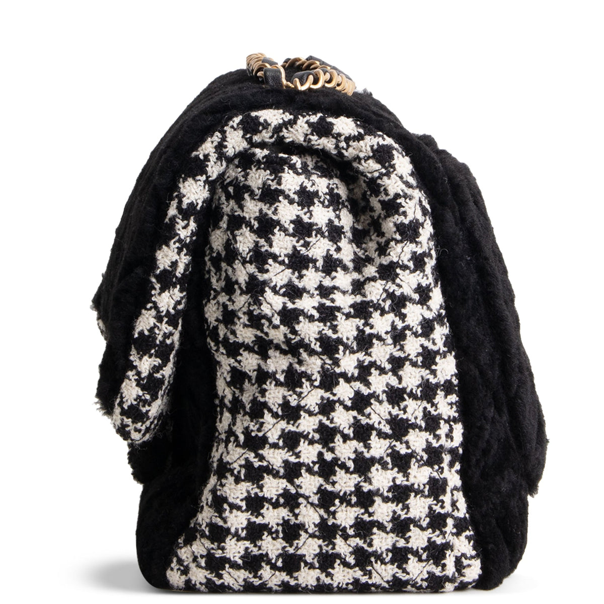 CHANEL Jumbo CC Flap Quilted Shearling & Houndstooth Tweed