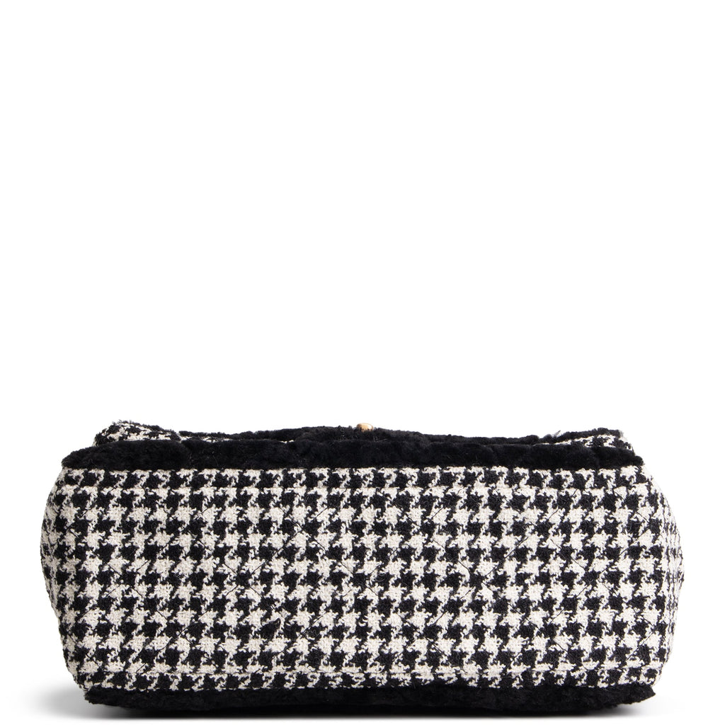 CHANEL Jumbo CC Flap Quilted Shearling & Houndstooth Tweed