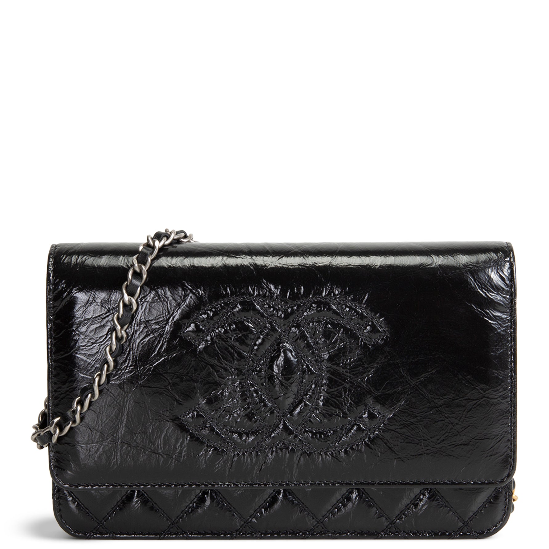CHANEL CC Shiny Aged Calfskin Wallet On Chain
