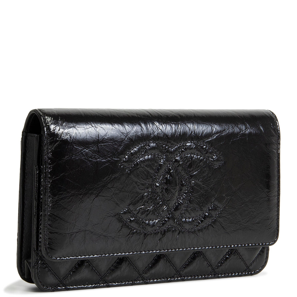CHANEL CC Shiny Aged Calfskin Wallet On Chain