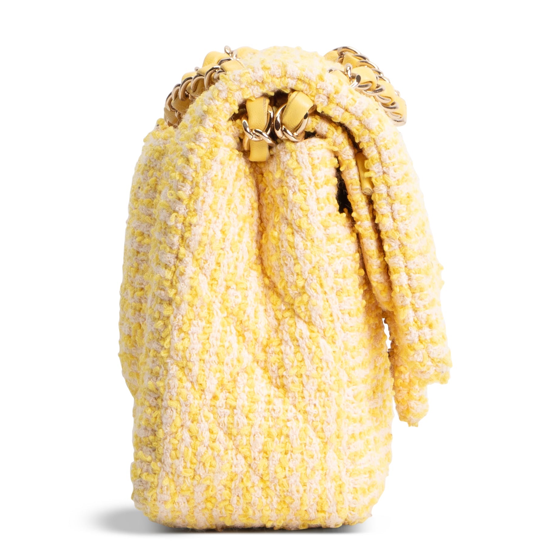 CHANEL Medium Double Flap Quilted Tweed Yellow