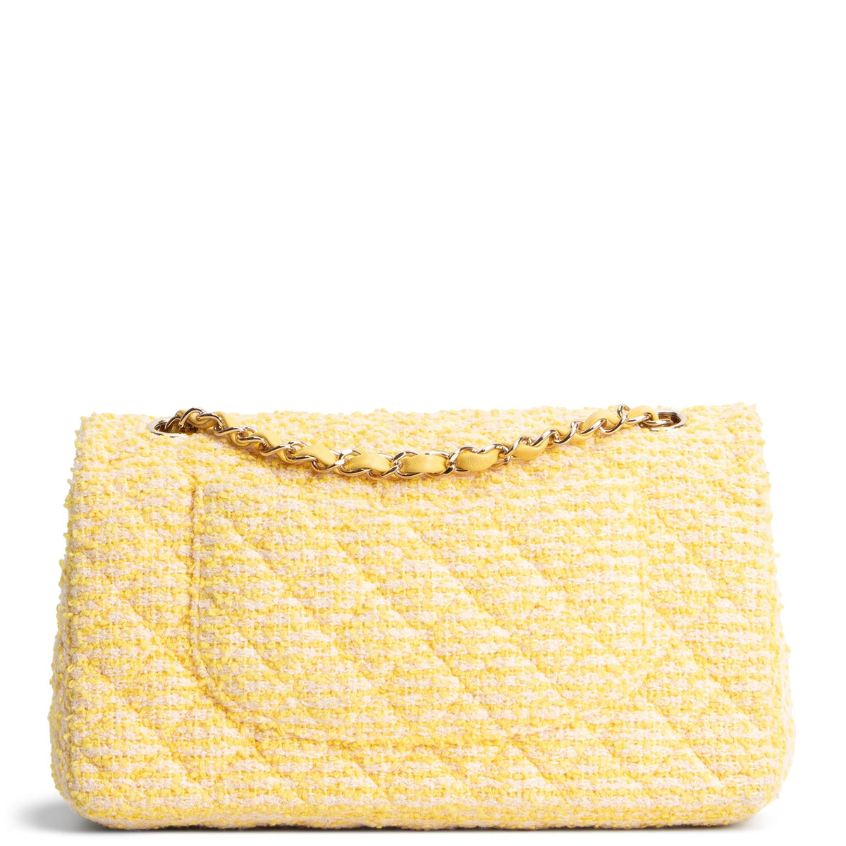 CHANEL Medium Double Flap Quilted Tweed Yellow