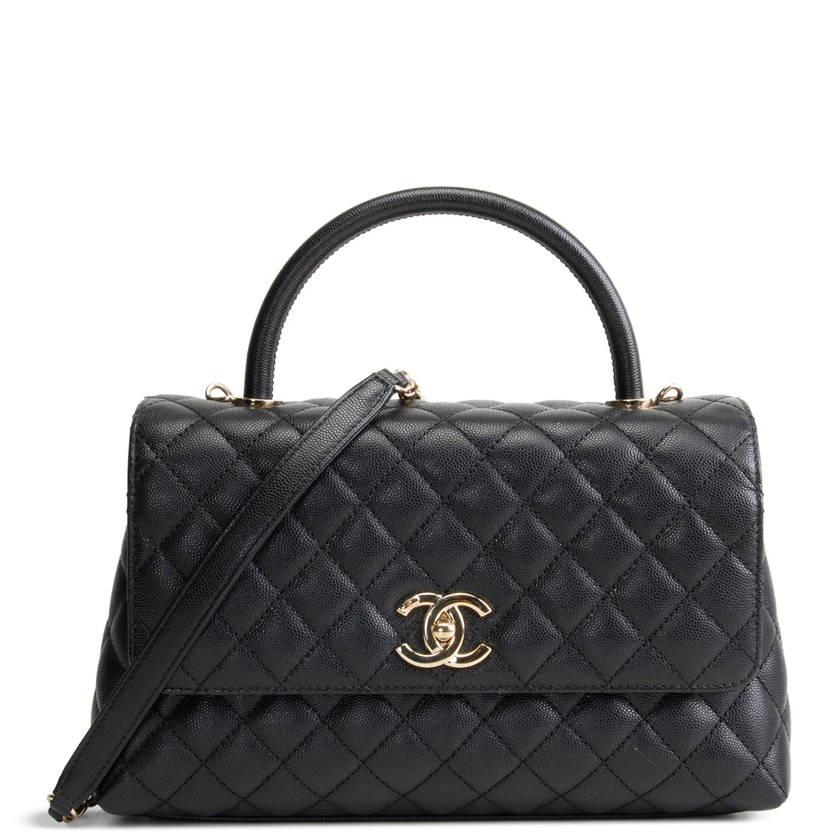 CHANEL Coco Handle Flap - Small Quilted Caviar - Black