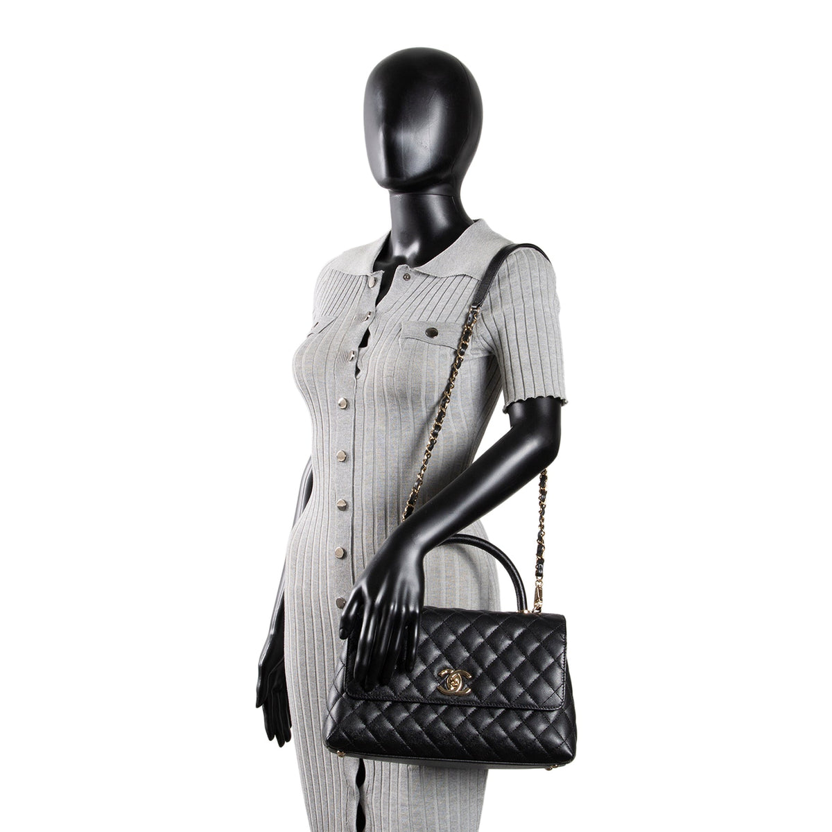 CHANEL Coco Handle Flap - Small Quilted Caviar - Black