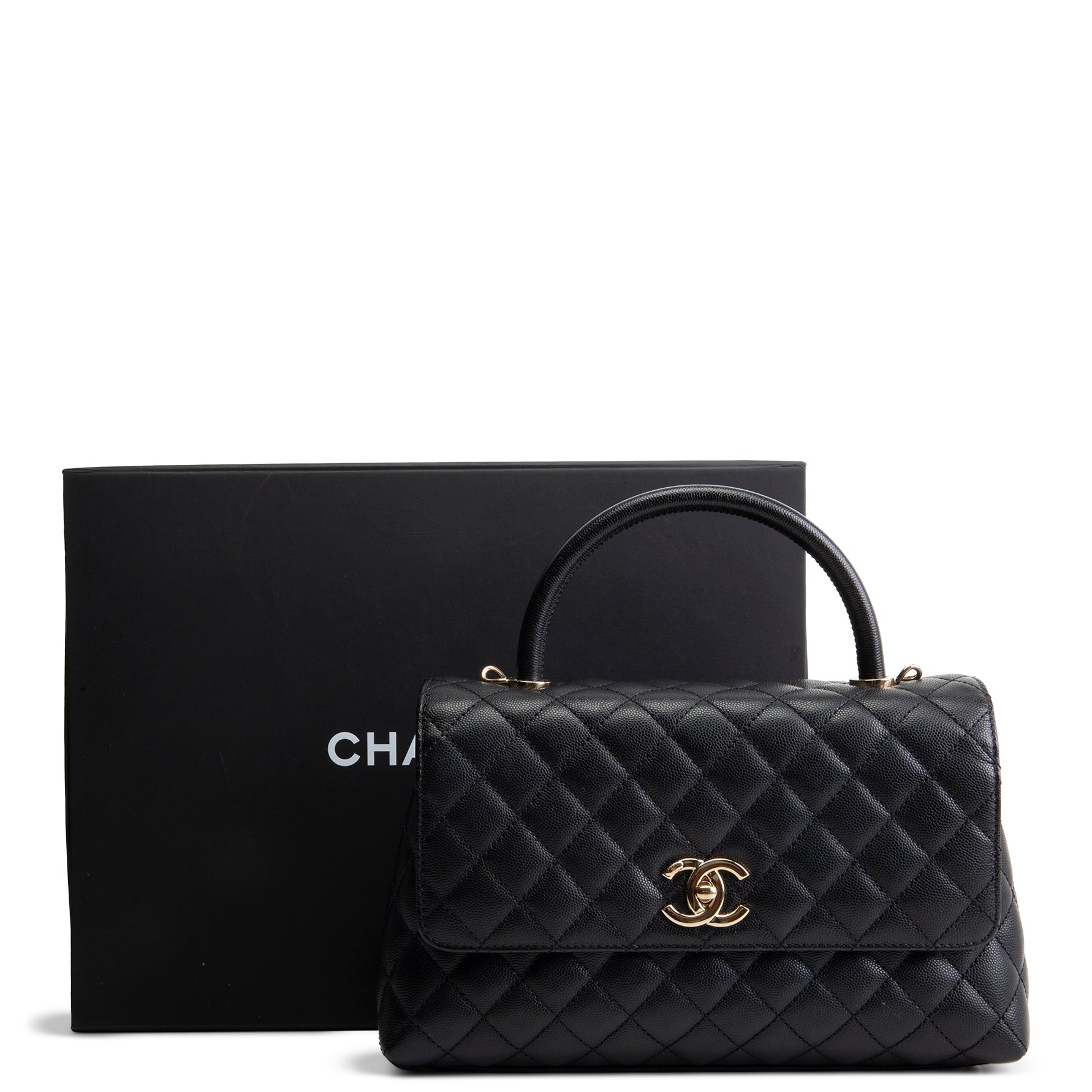CHANEL Coco Handle Flap - Small Quilted Caviar - Black