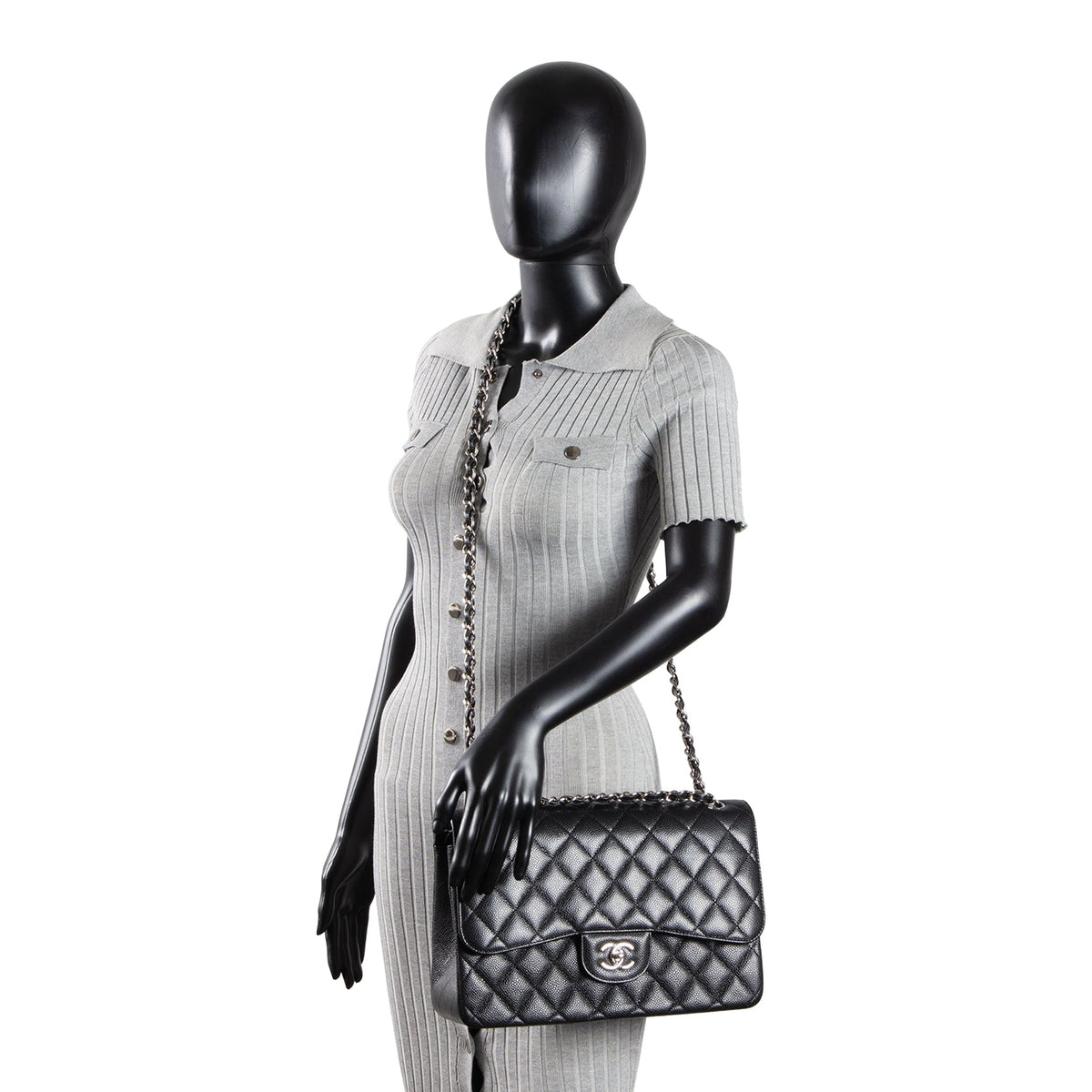 CHANEL Jumbo Double Flap - Quilted Caviar - Black