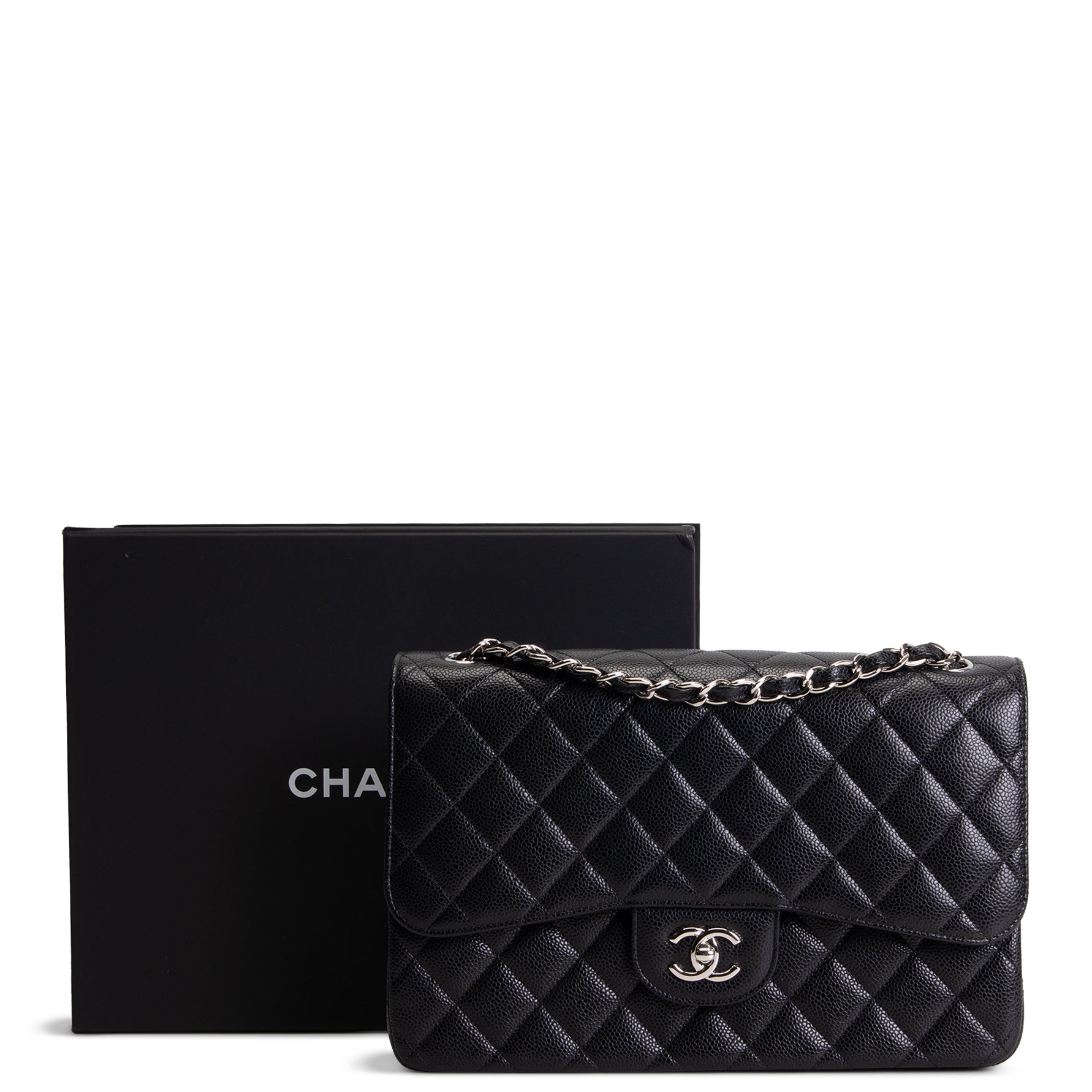 CHANEL Jumbo Double Flap - Quilted Caviar - Black