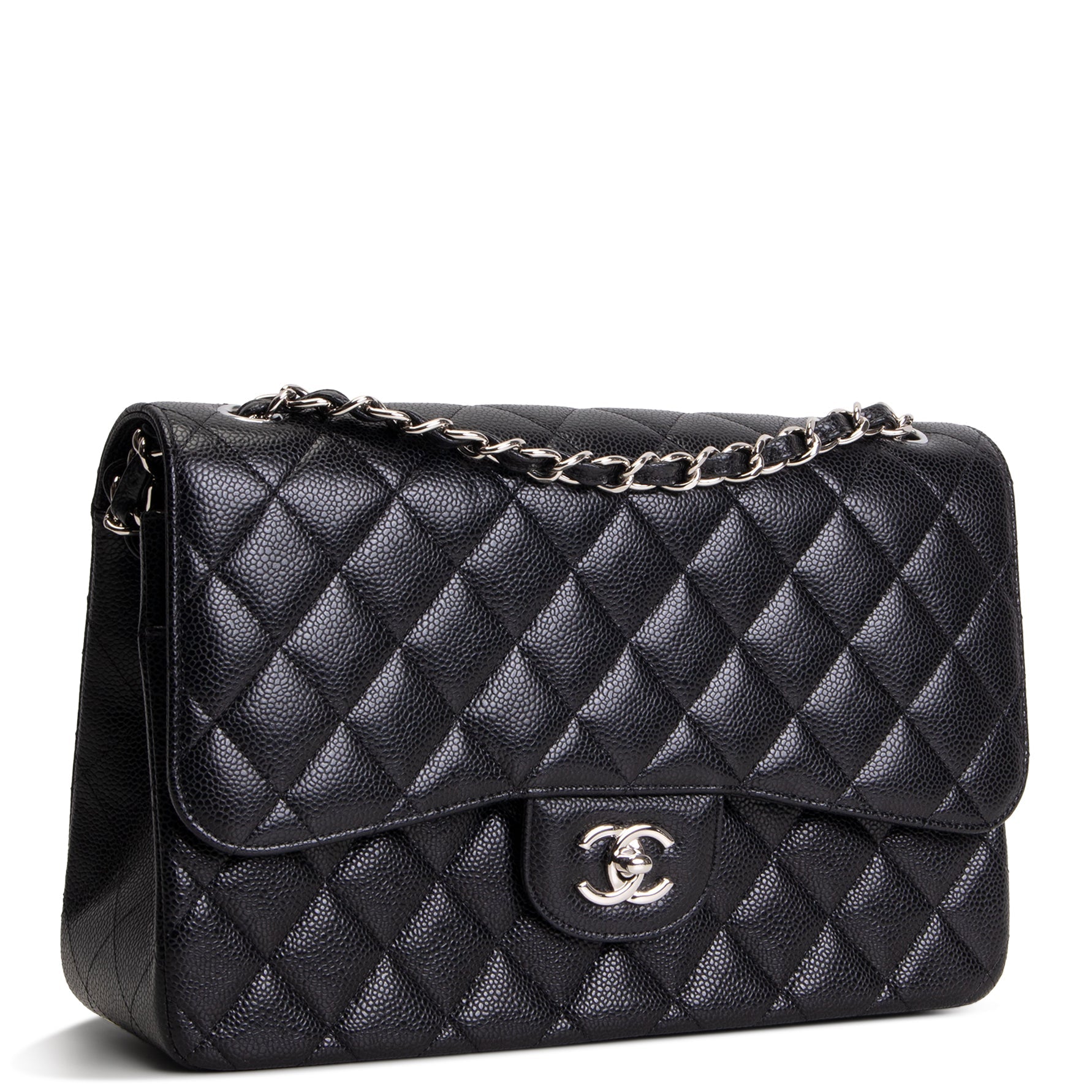 CHANEL Jumbo Double Flap - Quilted Caviar - Black