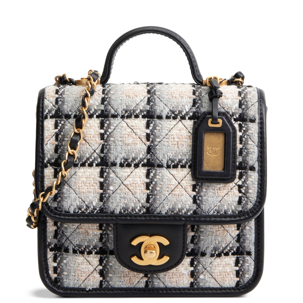 CHANEL Tweed Top Handle School Memory Flap Bag