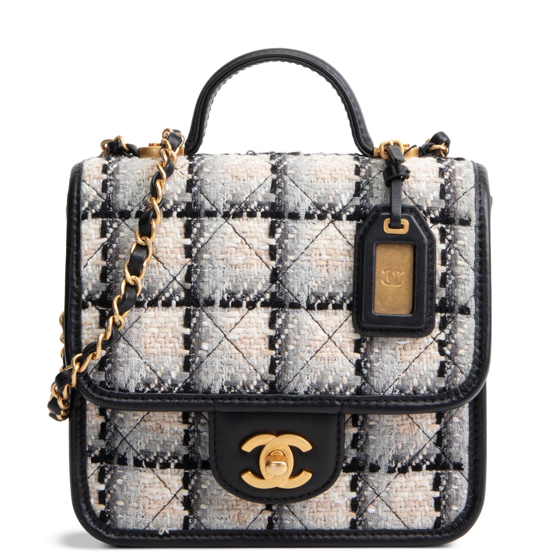 CHANEL Tweed Top Handle School Memory Flap Bag