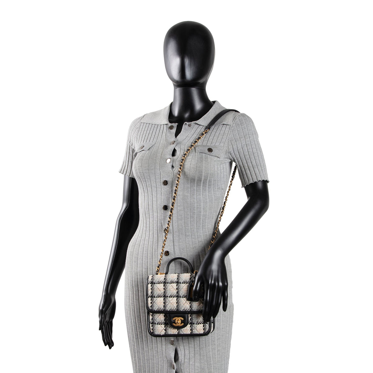 CHANEL Tweed Top Handle School Memory Flap Bag