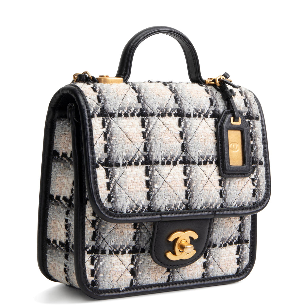 CHANEL Tweed Top Handle School Memory Flap Bag