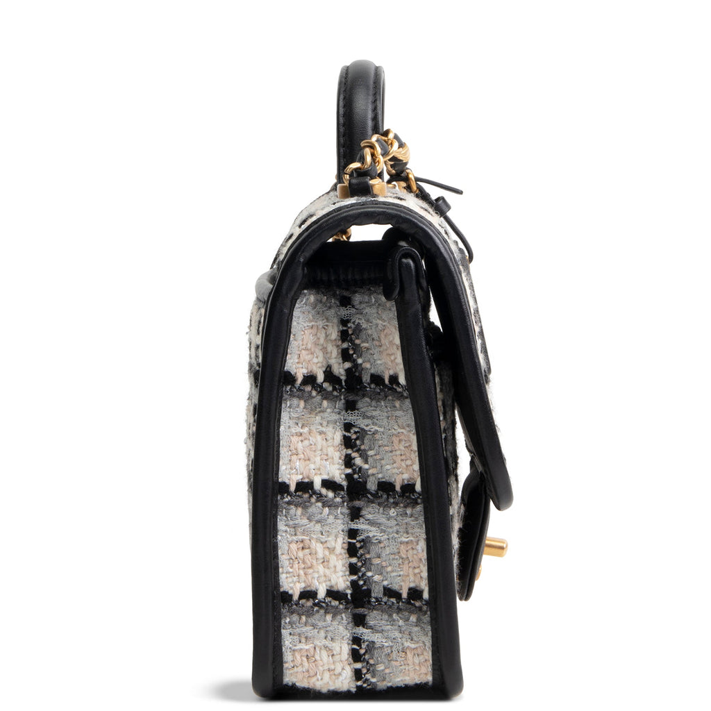 CHANEL Tweed Top Handle School Memory Flap Bag