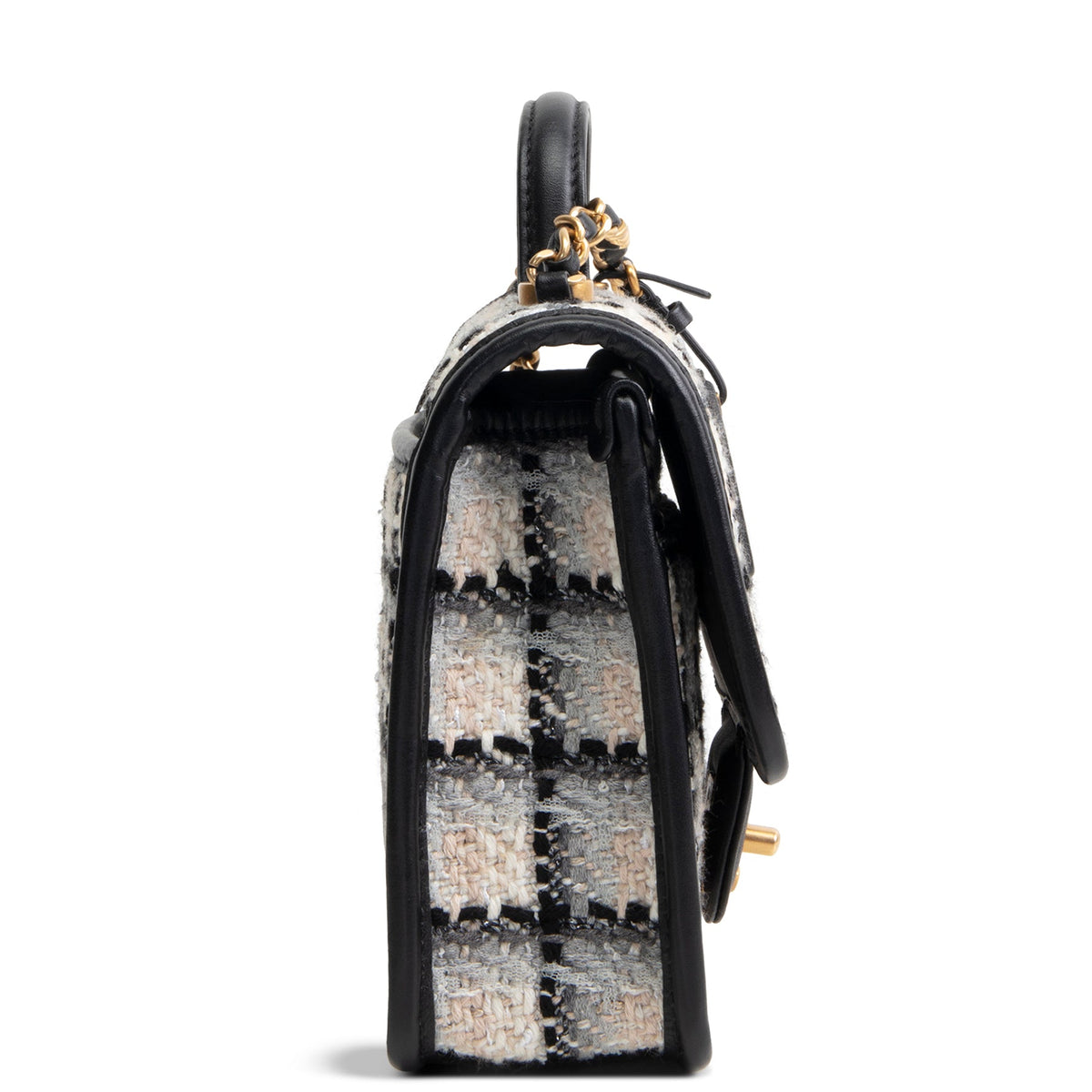 CHANEL Tweed Top Handle School Memory Flap Bag