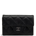 CHANEL Interlocking CC Card Holder Wallet Quilted Caviar
