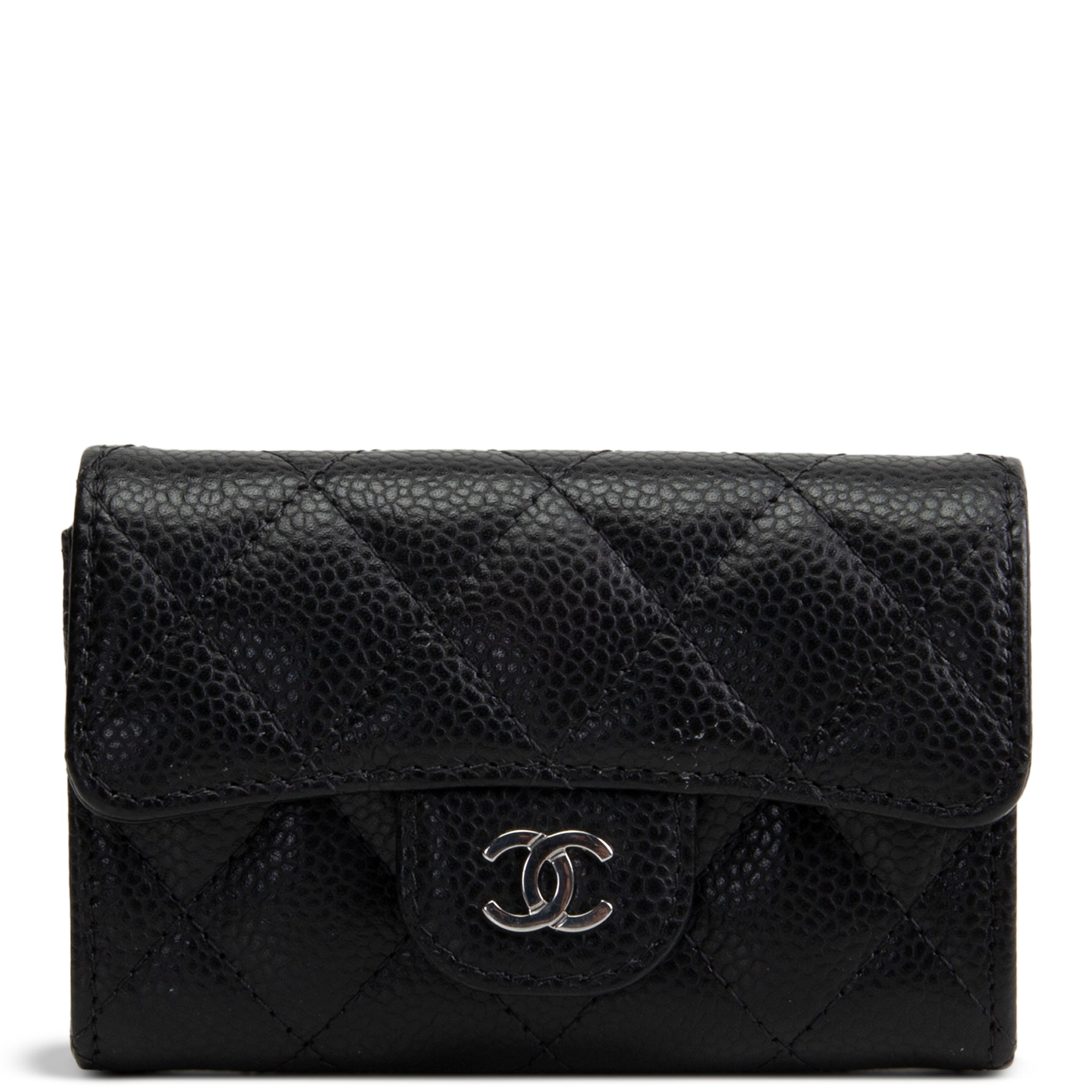 CHANEL Interlocking CC Card Holder Wallet Quilted Caviar