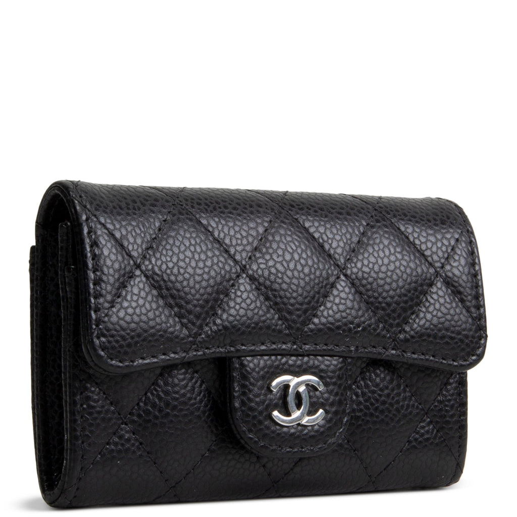 CHANEL Interlocking CC Card Holder Wallet Quilted Caviar