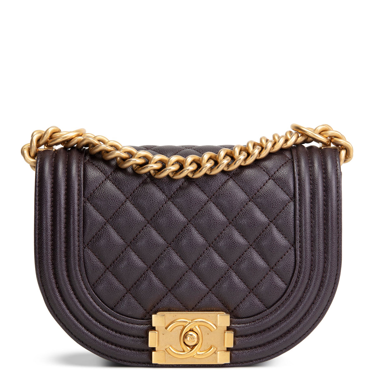 CHANEL Caviar Curve Mini Boy Messenger Bag - Plum