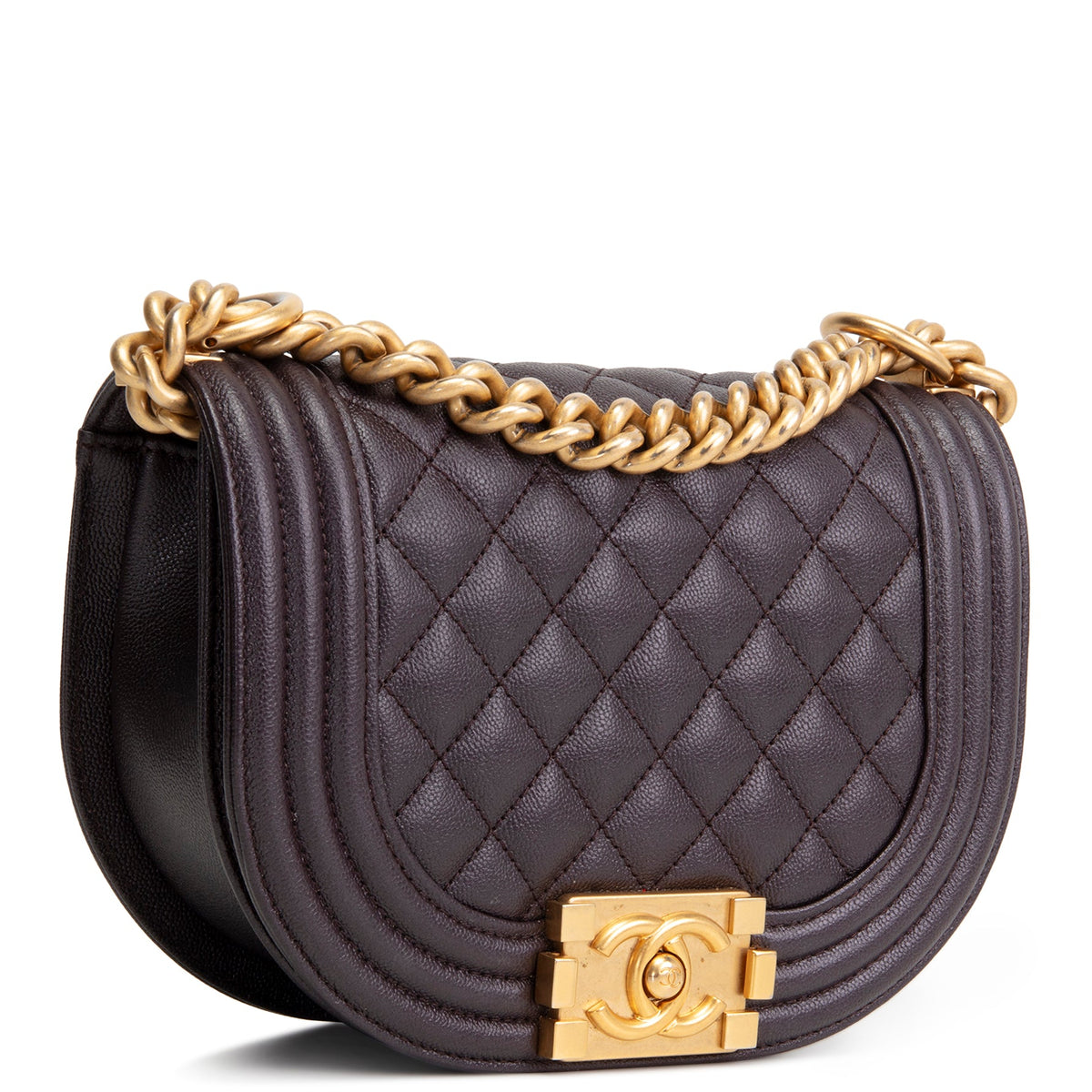 CHANEL Caviar Curve Mini Boy Messenger Bag - Plum