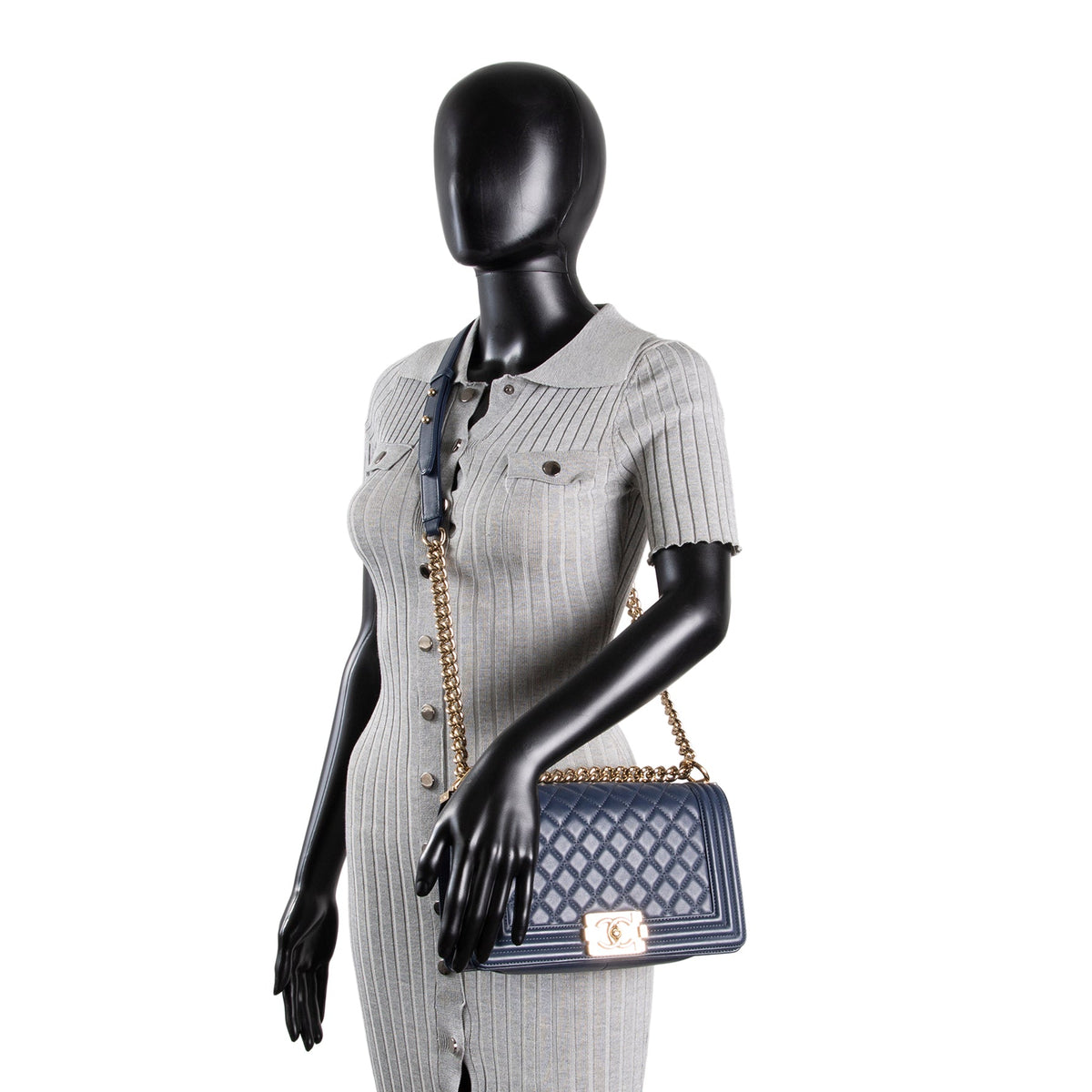 CHANEL Medium Quilted Boy Bag - Navy