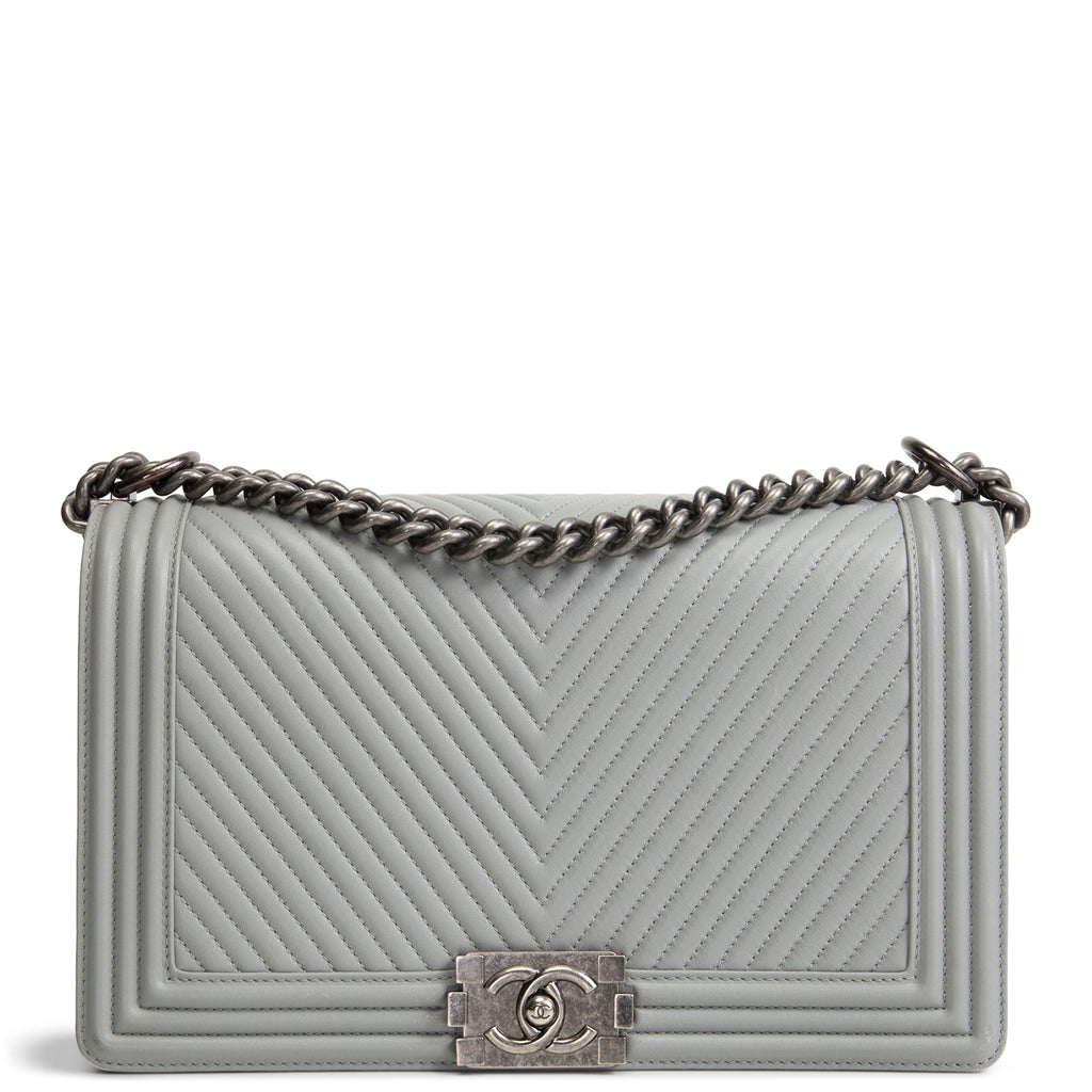 CHANEL Large Chevron Boy Bag - Grey
