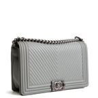 CHANEL Large Chevron Boy Bag - Grey
