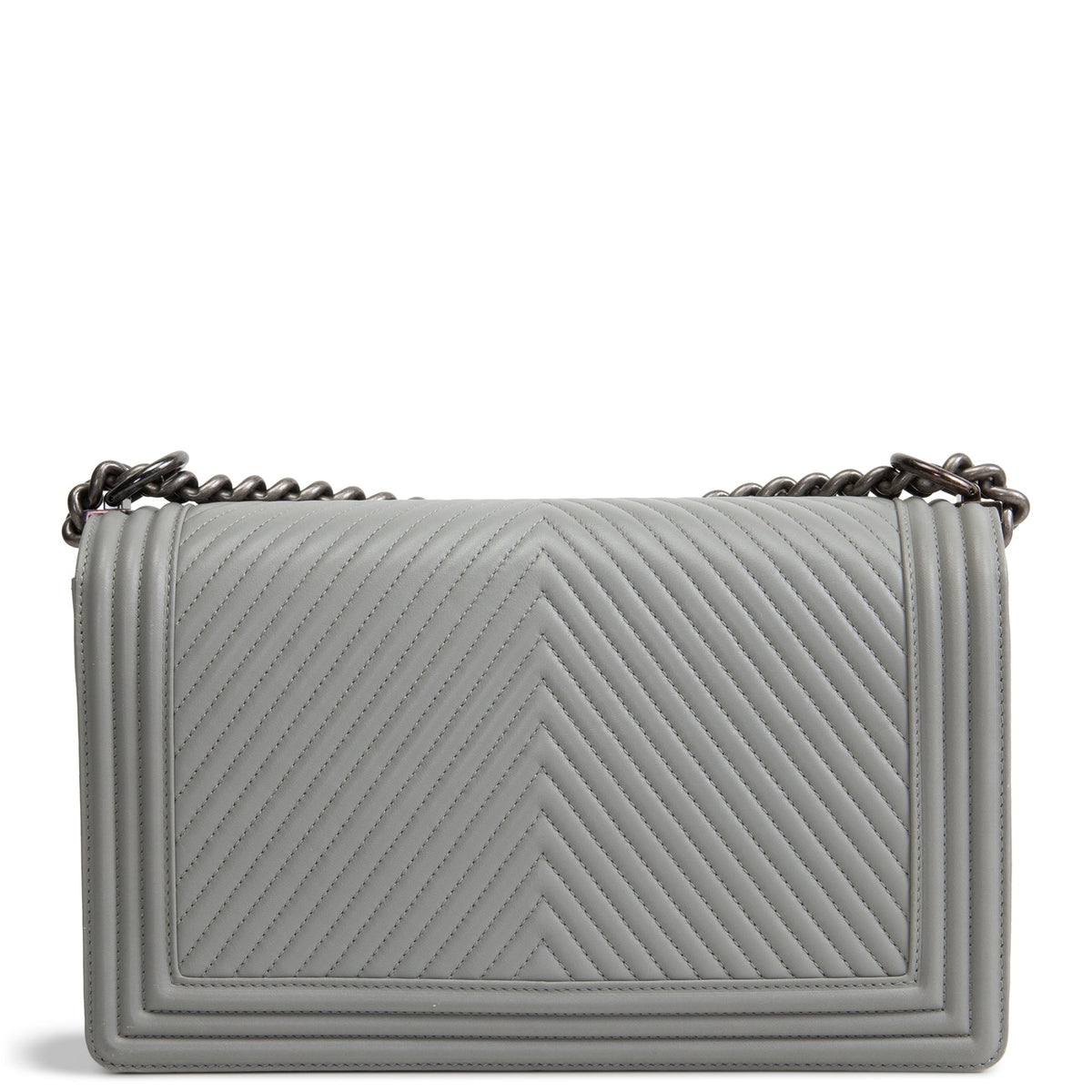 CHANEL Large Chevron Boy Bag - Grey