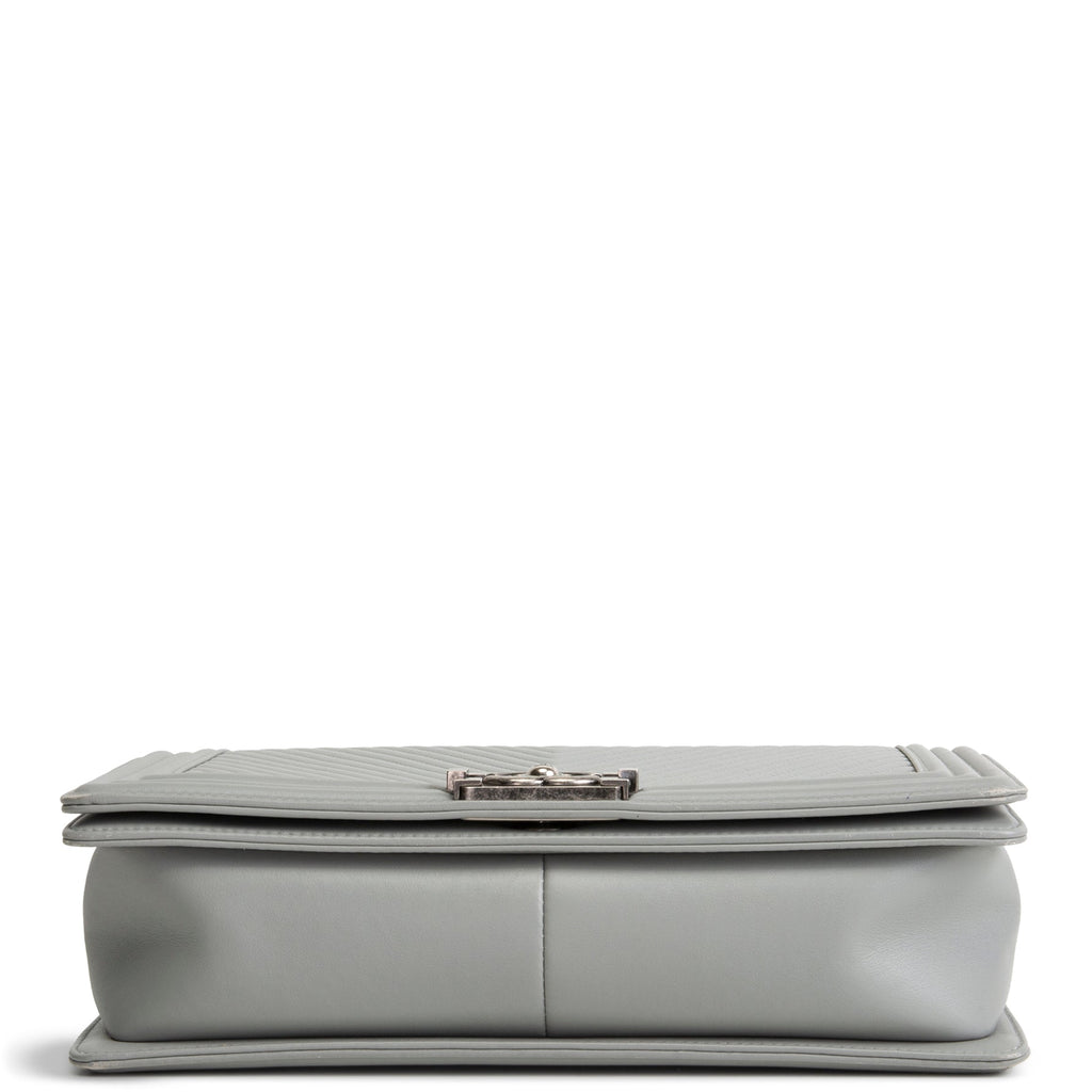 CHANEL Large Chevron Boy Bag - Grey