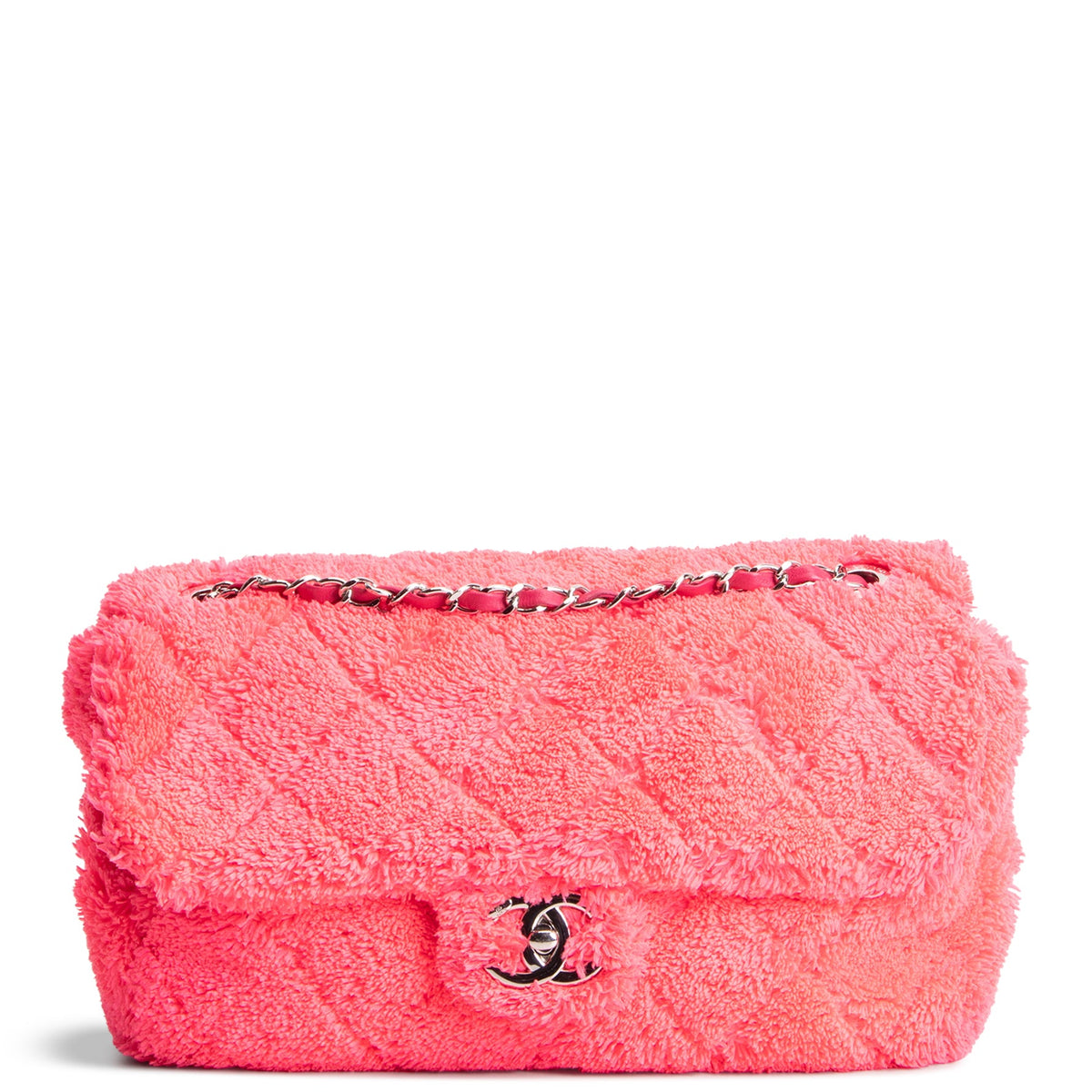CHANEL Quilted Terry Cloth CoCo Beach Medium - Neon Pink OUTLET FINAL SALE