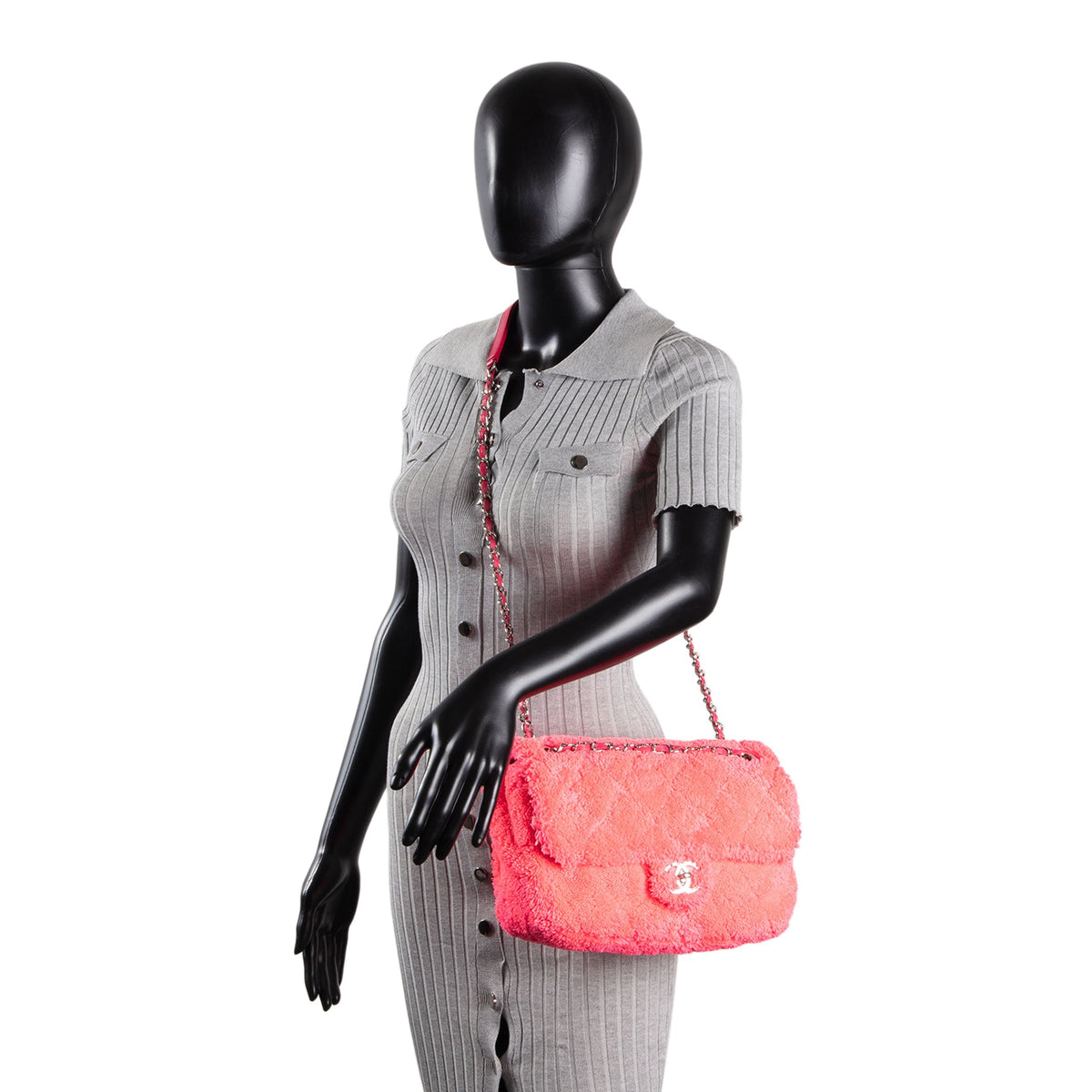CHANEL Quilted Terry Cloth CoCo Beach Medium - Neon Pink OUTLET FINAL SALE