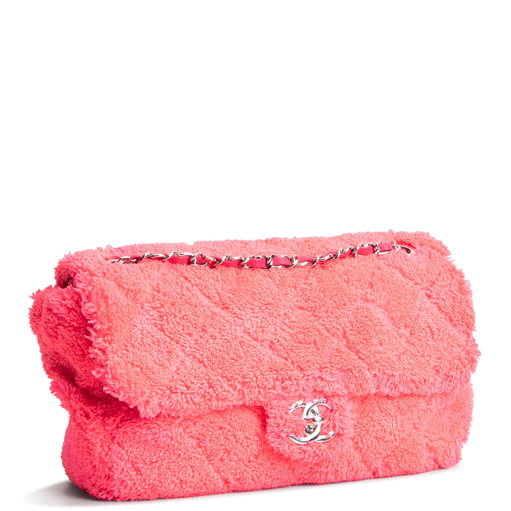 CHANEL Quilted Terry Cloth CoCo Beach Medium - Neon Pink OUTLET FINAL SALE
