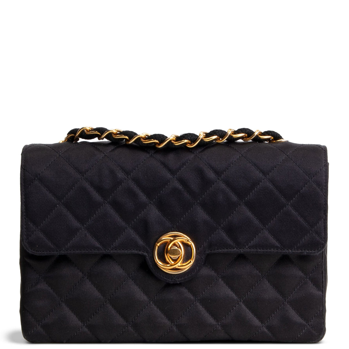 CHANEL Vintage Satin CC Turnlock Flap Bag - Black