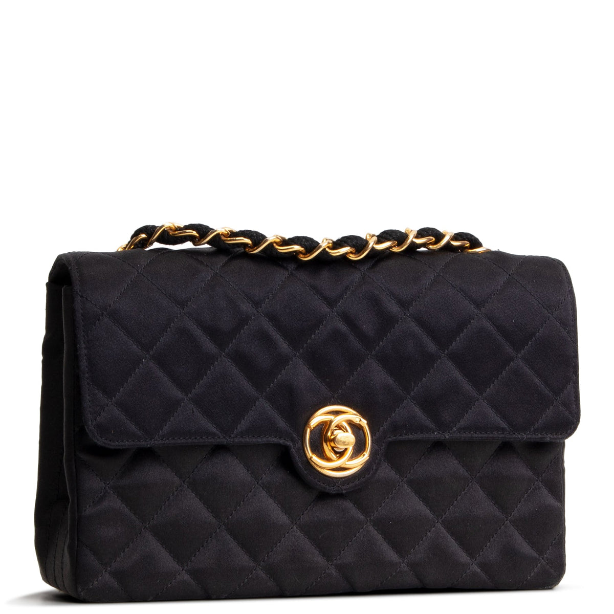 CHANEL Vintage Satin CC Turnlock Flap Bag - Black
