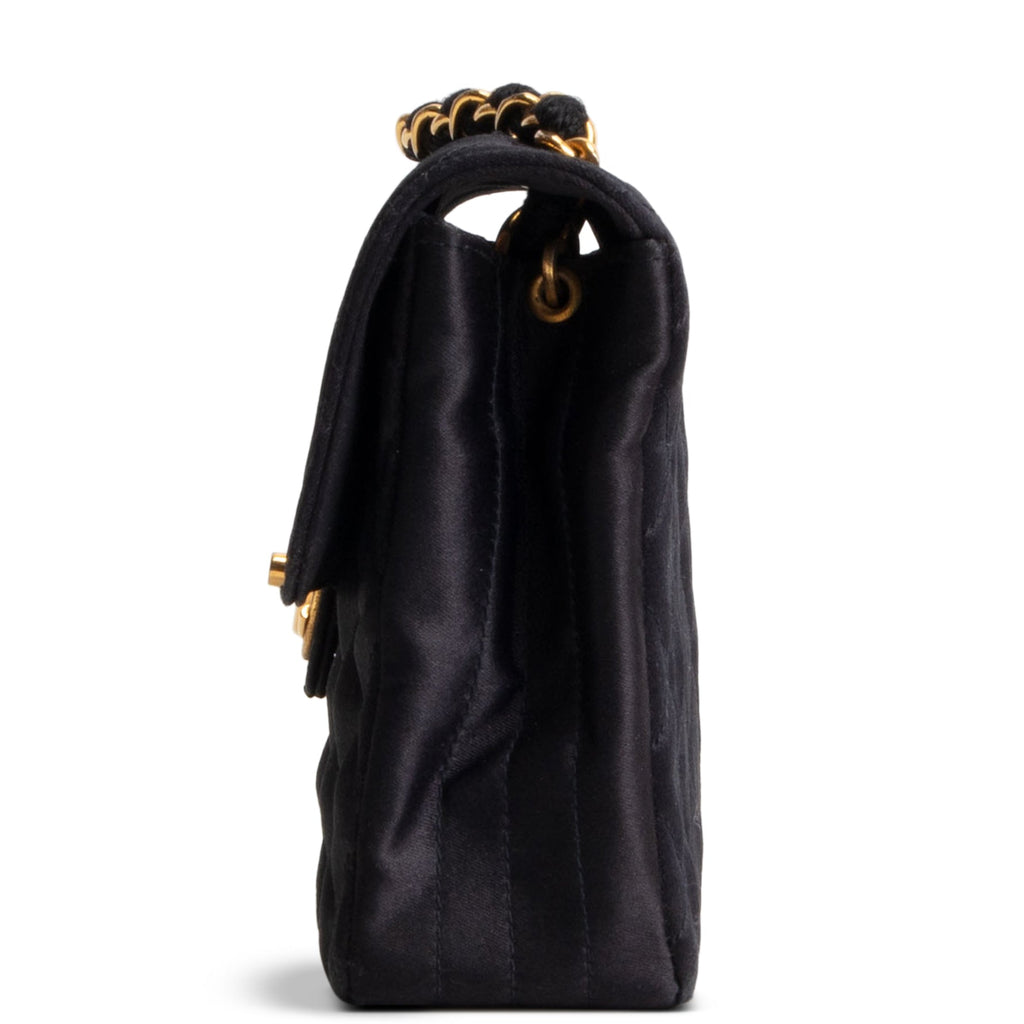CHANEL Vintage Satin CC Turnlock Flap Bag - Black