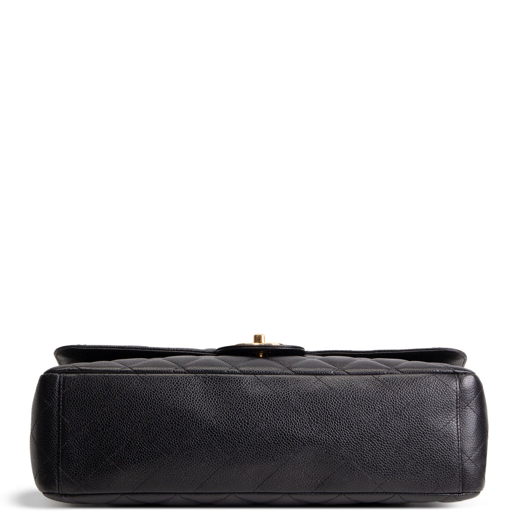 CHANEL Caviar Quilted Maxi Double Flap Shoulder Bag - Black