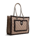CHANEL Large Secrets Tote Quilted Calfskin w/ Tweed Trim - Taupe