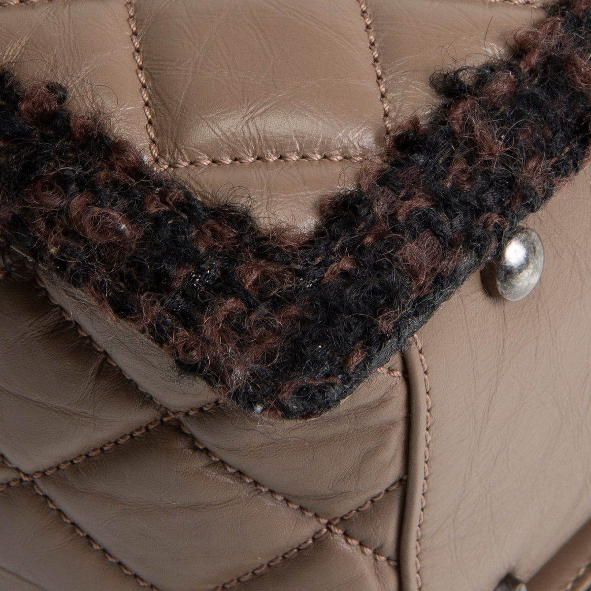 CHANEL Large Secrets Tote Quilted Calfskin w/ Tweed Trim - Taupe